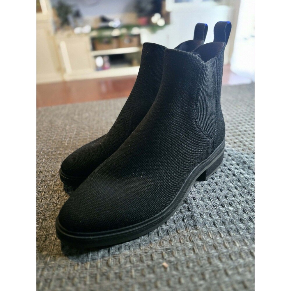 Rothy's Lug Ankle Boot Onyx Black Pull On Shoes Staple Merino Wool Women’s Sz 8